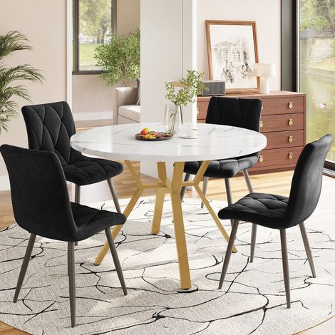 5-teiliges rundes Esstisch-Set, MDF in Marmoroptik, schwarz und gold HAVRYA (1/5)