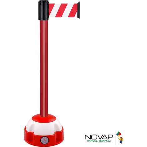 Poteau Alu Rouge laqué à sangle Rouge/Blanc hachuré 3m x 100mm sur socle Balise - 2700122
