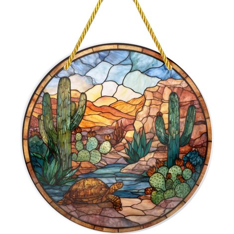 Tortue cactus du désert en verre coloré, décoration murale ronde incassable de 30 x cm acrylique (1/5)