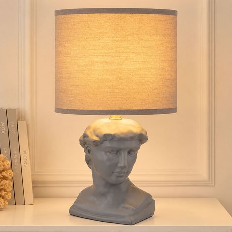 Lampada da tavolo statua in ceramica lampada da tavolo figura Caesar lampada da comodino paralume in tessuto grigio, 1x attacco E14, DxH 17,5x33 cm (1/5)
