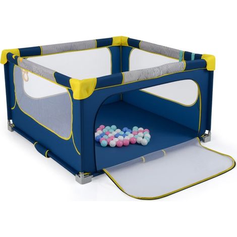 Parque infantil plegable con 50 pelotas y puerta con cremallera, azul