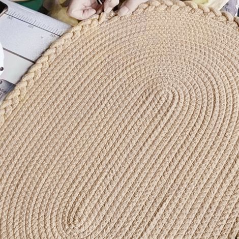 Tapis de sol tissé à la main, tatami pour chambre d'hôtes, bureau ou salon, couverture de chevet, repose-pieds, coussin en coton, beige (1/5)