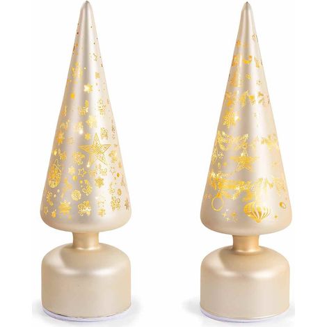 Alberi di Natale da tavolo, girevoli in vetro decorato e con luci LED - Set da 2, altezza 31 centimetri (1/5)