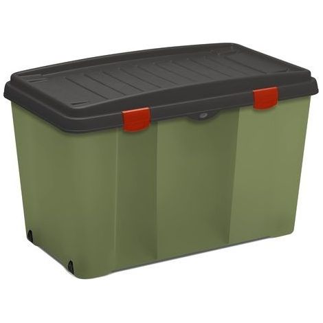 Stefanplast 83078 Family Box CAMPING Contenitore Multiuso 120 lt con 4 Ruote e 2 Divisori Interni Estraibili colore Verde Oliva con Coperchio Ardesia