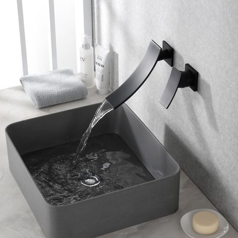 SUMERAIN Mitigeur de Lavabo Mural noir, Robinet Salle Bain en cascade avec deux trous (1/5)