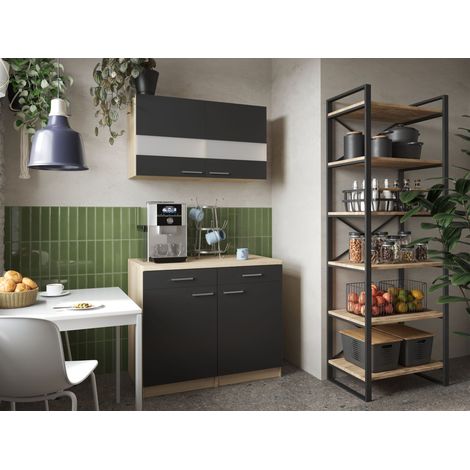 Küchenschrank Hängeschrank 100 cm Eiche Sägerau Schwarz Merle Respekta