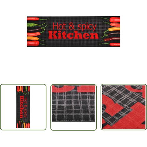 The Living Store Tapis de cuisine lavable Hot & Spicy 60x300 cm - Tapis De Cuisine - Tapis Absorbant - Tapis Décoratif - Tapis Rectangulaire - Tapis Multicolores (1/5)