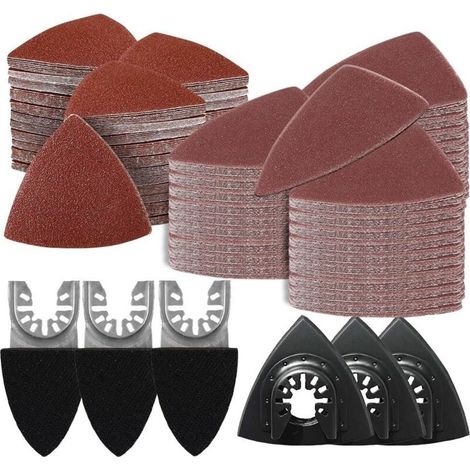 Lot de 156 plaques abrasives multi-outils pour ponceuse Delta, support de ponçage à 3 doigts et 3 disques abrasifs triangulaires, 150 feuilles de papier abrasif, avec grain 60/80/120/180/240 (1/5)