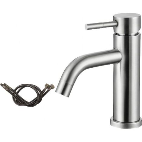 Rubinetto da bagno moderno, miscelatore monocomando in acciaio inox con anima in ceramica, due tubi flessibili inclusi - Crezuo (1/4)