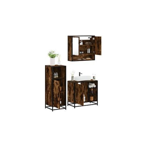 Ensemble de meubles de salle de bain 3 pcs Chêne fumé (1/5)