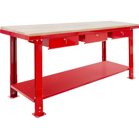 Mw Tools – Établi modulable 200 cm avec pieds réglables – Plateau MDF 2,5 mm – 3 tiroirs sur roulements à billes – Charge maximale 500 kg – DER2000PW