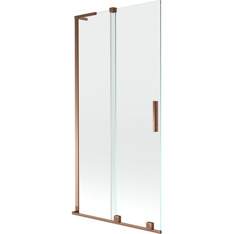 Mexen Velar L paravia della vasca 2 ante scorrevoli 90 x 150 cm, trasparente, oro rosa - 896-090-003-01-60 (1/5)