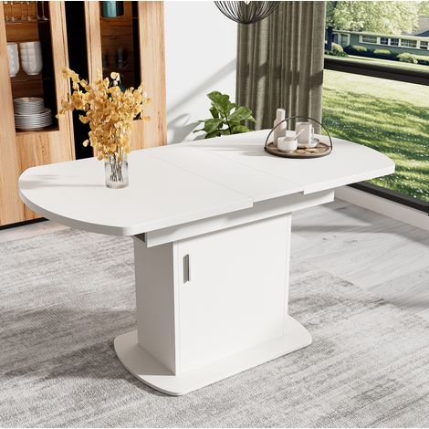 MEUBLIV Ausziehbarer ovaler Esstisch 110/130x70x75 cm weiß mit Stauraum (1/5)