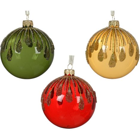Palline per albero di Natale in vetro Rosso, verde e oro 8 cm, confezione da 6 pezzi