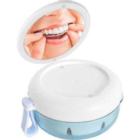 Boîte pour prothèses dentaires avec miroir, support pour appareils dentaires avec panier, boîte portable pour appareils orthodontiques, protège-dents blanc, boîte pour prothèses dentaires (1/5)