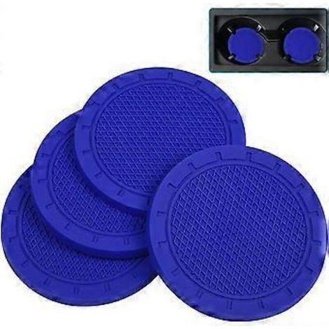 Dessous de verre pour voiture, lot de 4, en PVC, pour porte-gobelet - Accessoires intérieurs universels antidérapants pour véhicules, tapis de verre pour femmes (diamètre 7 cm, bleu) (1/5)