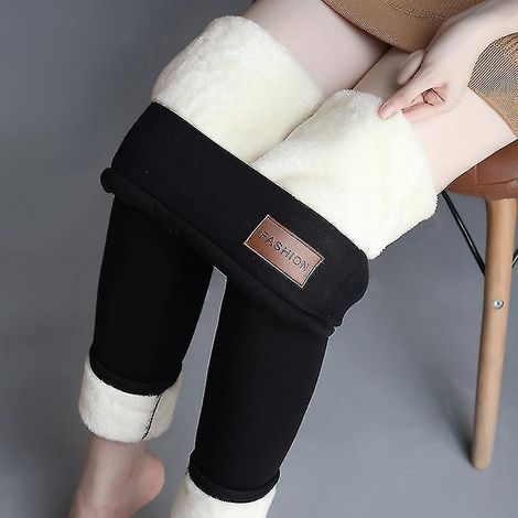 Damen-Winterleggings mit hohem Bund, dehnbar, dick, kaschmirähnlich, mit Sherpa-Fleece-Futter, warm und flauschig – Größe 5XL – Schwarz