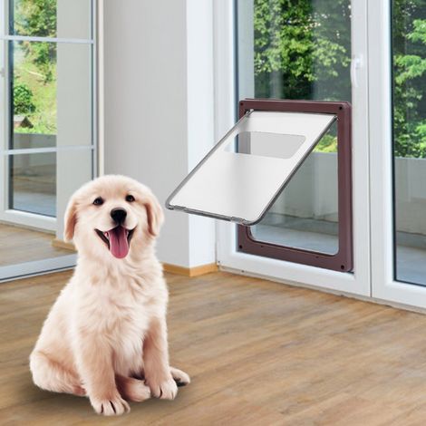 Porte de sécurité de qualité pour chiens et chats, permettant d'entrer et de sortir librement, pour portes et murs, installation facile (marron) (1/5)