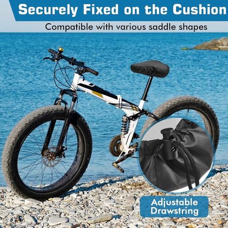 2 PIEZAS Funda impermeable para sillín de bicicleta，Funda para sillín de bicicleta con cordón，resistente a la lluvia y al polvo，Negro，24×27cm (1/4)
