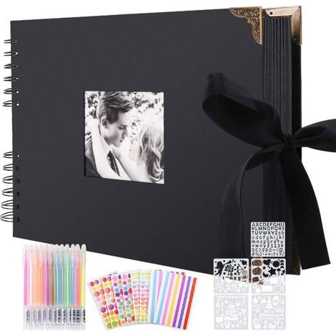 HOXILEELEO - Album photo à personnaliser soi-même 80 pages noires Scrapbooking Vintage Album souvenir pour bébé Famille (Noir – 29 x 21,5 cm) (1/5)