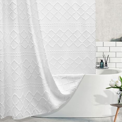 Rideau Douche 80X200 Blanc Petit Rideau Douche Lesté Tissu Textile Anti Moisissure Lavable en Machine (1/5)