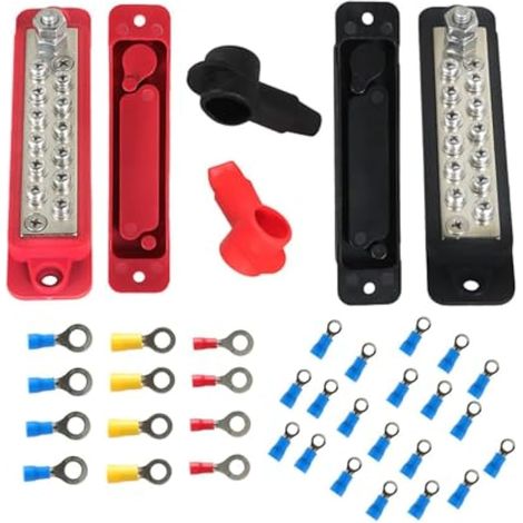 Bloc de distribution d'alimentation avec couvercle 12 V 180 A 12 points CC Noir/rouge (1/5)
