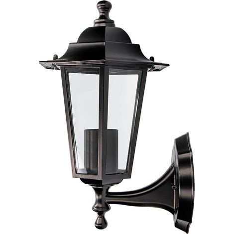 Lanterne Murale en Aluminium et Verre IP44 E27 60W Couleur Noir Ø19,5x21x32cm Modèle Zurich EDM (1/3)