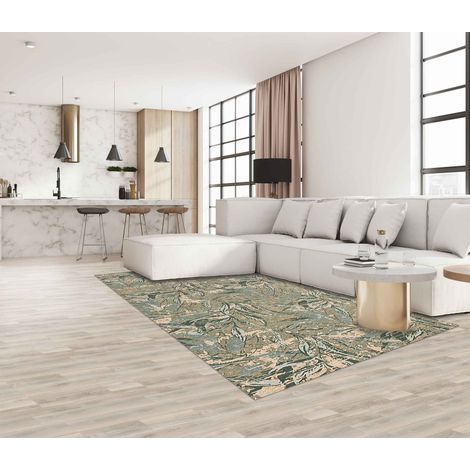 Tappeto Arredo Moderno Morbido in Ciniglia Ingresso Antiscivolo Prodotto Italiano Soggiorno Camera Salotto Disegni Piazzati Cotone Varie Misure Grande Foliage VerdeCenere - 65x115 cm (1/5)