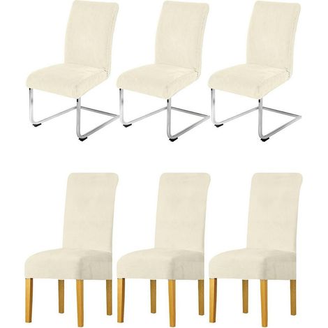 Stuhlhussen 6er Set, Stretch Samt, abnehmbar, waschbar, für Esszimmerstühle, Beige (1/5)