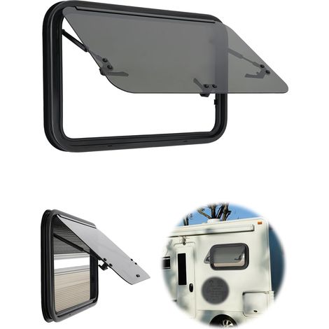 Fenêtre de caravane 700 x 450 mm, Fenêtre basculante à 85°, Pour campeur, camping-car, E4, Avec moustiquaire et store intégré, Fenêtre latérale à fermeture éclair externe