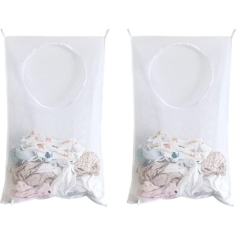 2 Pièces Sac à Linge, Panier à Linge Grande Contenance Sac de Rangement, Sac De Rangement Pour Sac De Placard À Linge Suspendu, pour Salle de Bain, Dortoirs et Placard (Blanc)