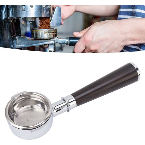 Portafiltro con cesta - Portafiltro sin fondo de 58 mm, aluminio, 2 soportes y mango de madera morado - Compatible con máquinas de espresso (1/5)