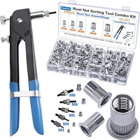 436pcs Pince à Insert Fileté, M3 M4 M5 M6 M8 Pince a Sertir Ecrou, Pince Écrou a Riveter et 5 Mandrins, Outil a Insert Fileté Ecrou a Sertir en Alu pour Métal Tuyau Voiture (1/5)