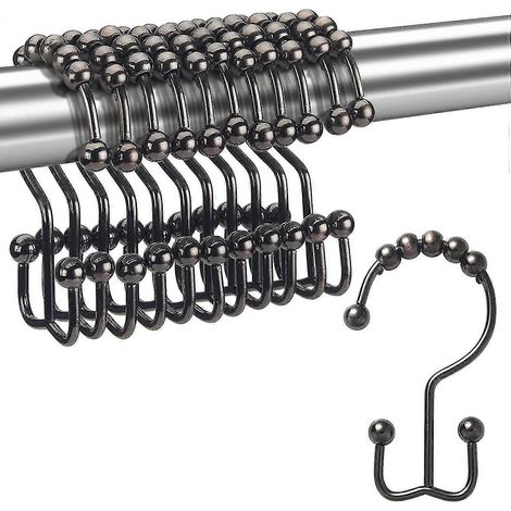 Filiyano-Anneaux de fixation pour rideau de douche, crochets coulissants doubles, tringle à rideau de douche, 12 crochets (1/4)