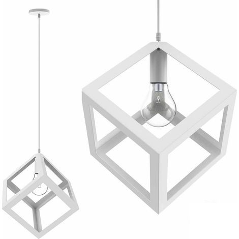 Lampadario a sospensione cubo attacco E27 pendente cubico design moderno bianco nero portalampada geometrico in metallo Bianco (1/5)