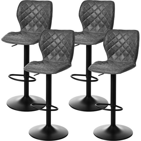 Goeurvant Sgabello da bar girevole 360° moderno con altezza regolabile, base metallica e rivestimento in PU - Set di 4 - Nero