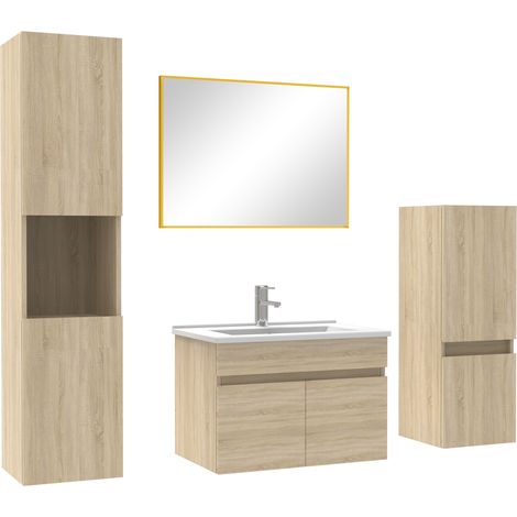 Ensemble meubles Salle de Bain 60cm avec colonne + miroir mural Chêne Wotan (1/5)
