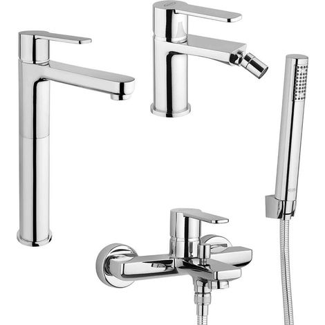 Set miscelatori lavabo alto + bidet + gruppo vasca Jacuzzi  rubinetteria Eolo ottone cromato per piletta clic clac (1/5)