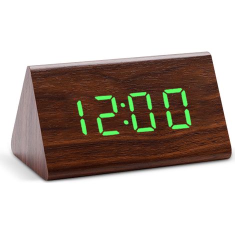 Réveil décoratif en bois vert et marron, alimenté par USB, avec son intégré, pour la chambre, le bureau, la table de chevet et l'organisation quotidienne.-AquaForge (1/5)
