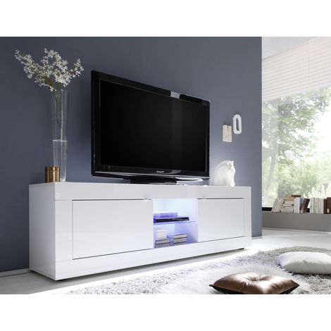 Meuble TV moderne 181 cm laqué blanc brillant Agathe (1/4)