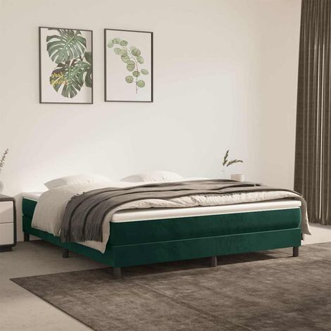 Cama box spring con colchón terciopelo verde oscuro 160x200 cm (1/5)