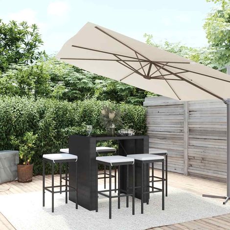 Ensemble bar de jardin 7 pièces avec coussins, poly rotin noir, table et 6 tabourets - PANGIVO (1/5)