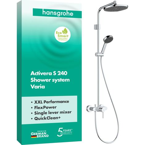 Colonne de douche max. 8 l/min avec mitigeur mecanique, douche pluie, douchette (2 jets), support, tuyau, barre et douche de tête, Chromé, 28875000 (1/5)