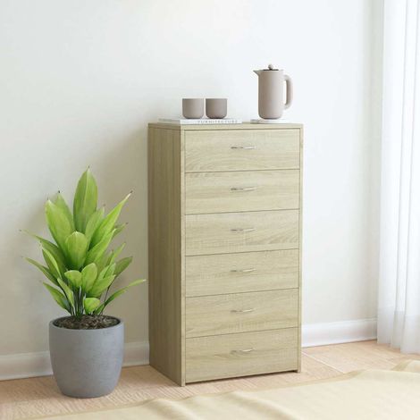 Aparador 6 cajones contrachapada color roble Sonoma 50x34x96 cm (1/4)