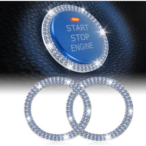 2PCS Autocollants décoratifs pour bouton de démarrage de voiture, strass et cristaux. Anneaux brillants pour bouton de démarrage, accessoires intérieurs scintillants pour voiture - Bleu (1/5)