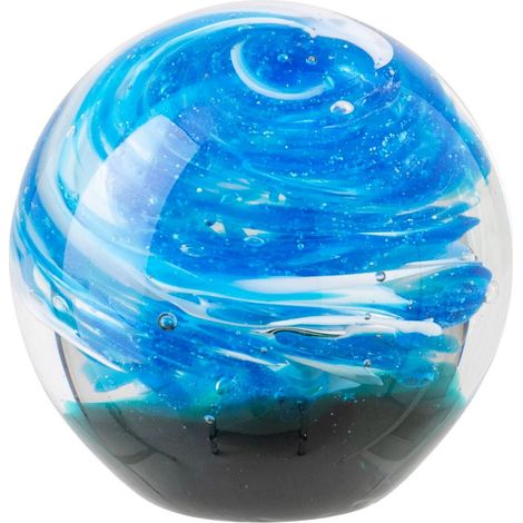 Presse-Papier Boule en Verre "Volute Marin" 10cm Bleu