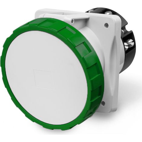 Prise à encastrer 3P+T 63A femelle clapet vert 50V AC 100/130Hz socle 100x110mm pour coffret 10h étanche IP66/IP67
