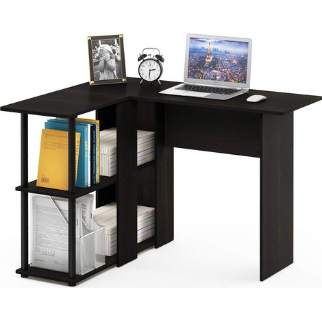 Bureau en Forme de L avec Bibliothèque, Expresso/Noir (1/5)