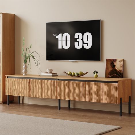 Mueble de televisión tipo lowboard - 180 x 35 x 43 cm - Banco de salón para televisión con 4 puertas onduladas y sistema de gestión de cables - Natural (1/5)