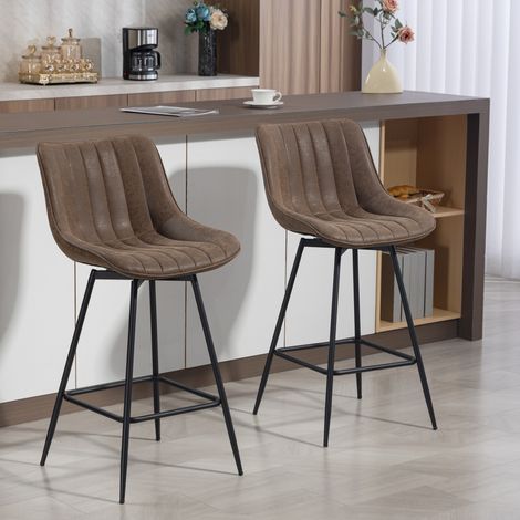 Lot de 2 tabourets de bar, chaises de bar en polyuréthane, assise rembourrée 68 cm de hauteur, dossier et repose-pieds, marron (1/5)
